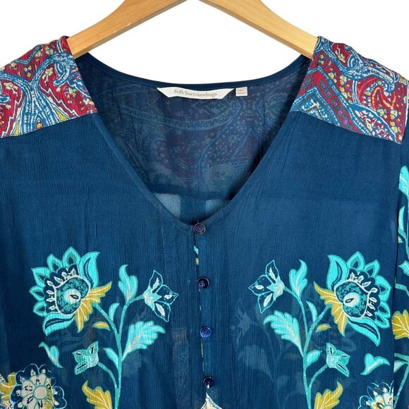 Soft Surroundings Boho Paisley Floral Sheer Chiffon Flowy Top Size PL - Picture 3 of 7